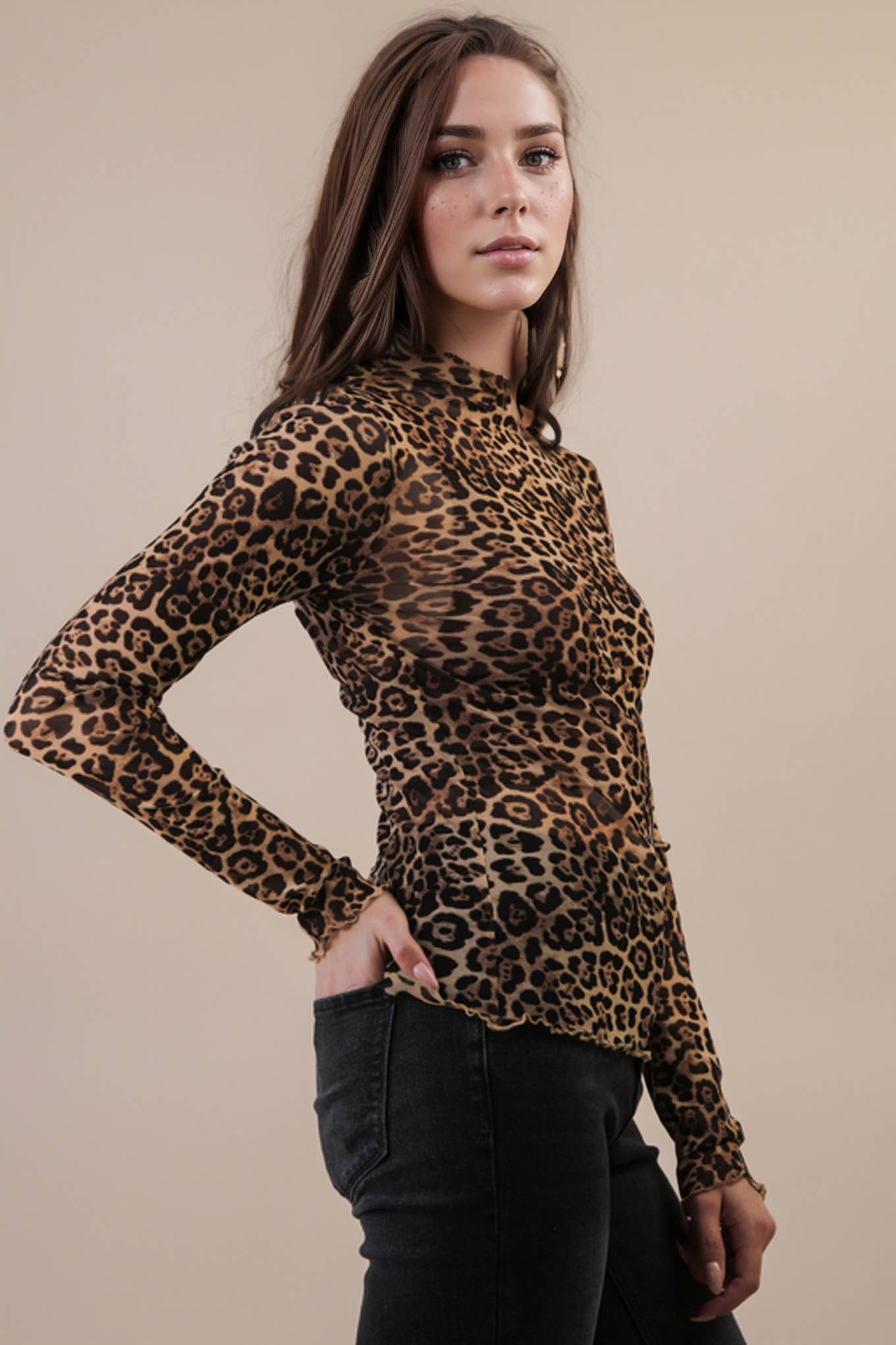 High Neck Fitted Sheer Mesh Lace Knit Top: BLACK BOW - The Mustard Seed Collection, The Seed