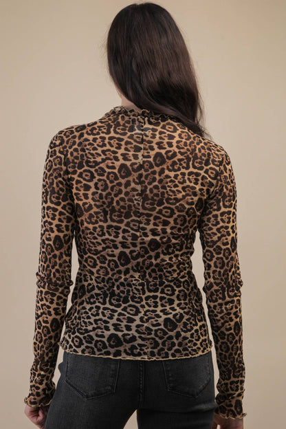 High Neck Fitted Sheer Mesh Lace Knit Top: BLACK BOW - The Mustard Seed Collection, The Seed
