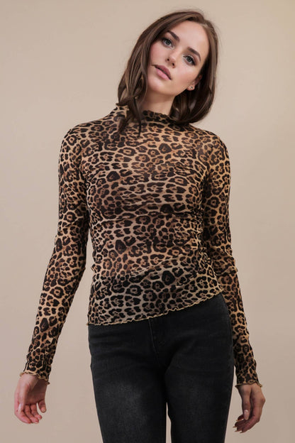 High Neck Fitted Sheer Mesh Lace Knit Top: BLACK BOW - The Mustard Seed Collection, The Seed