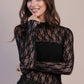 High Neck Fitted Sheer Mesh Lace Knit Top: BLACK - The Mustard Seed Collection, The Seed