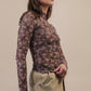 High Neck Fitted Sheer Mesh Lace Knit Top: CHOCOLATE FLORAL - The Mustard Seed Collection, The Seed