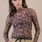 High Neck Fitted Sheer Mesh Lace Knit Top: CHOCOLATE FLORAL - The Mustard Seed Collection, The Seed