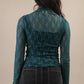 High Neck Fitted Sheer Mesh Lace Knit Top: FOREST - The Mustard Seed Collection, The Seed