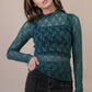 High Neck Fitted Sheer Mesh Lace Knit Top: FOREST - The Mustard Seed Collection, The Seed