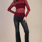 High Neck Fitted Sheer Mesh Lace Knit Top: WINE - The Mustard Seed Collection, The Seed