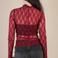 High Neck Fitted Sheer Mesh Lace Knit Top: WINE - The Mustard Seed Collection, The Seed