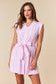 Striped Dolman Short Sleeve Button Up Detailed & Belted Mini Shirt Dress Fantastic Fawn
