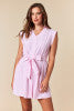 Striped Dolman Short Sleeve Button Up Detailed & Belted Mini Shirt Dress Fantastic Fawn