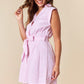 Striped Dolman Short Sleeve Button Up Detailed & Belted Mini Shirt Dress Fantastic Fawn