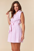 Striped Dolman Short Sleeve Button Up Detailed & Belted Mini Shirt Dress Fantastic Fawn