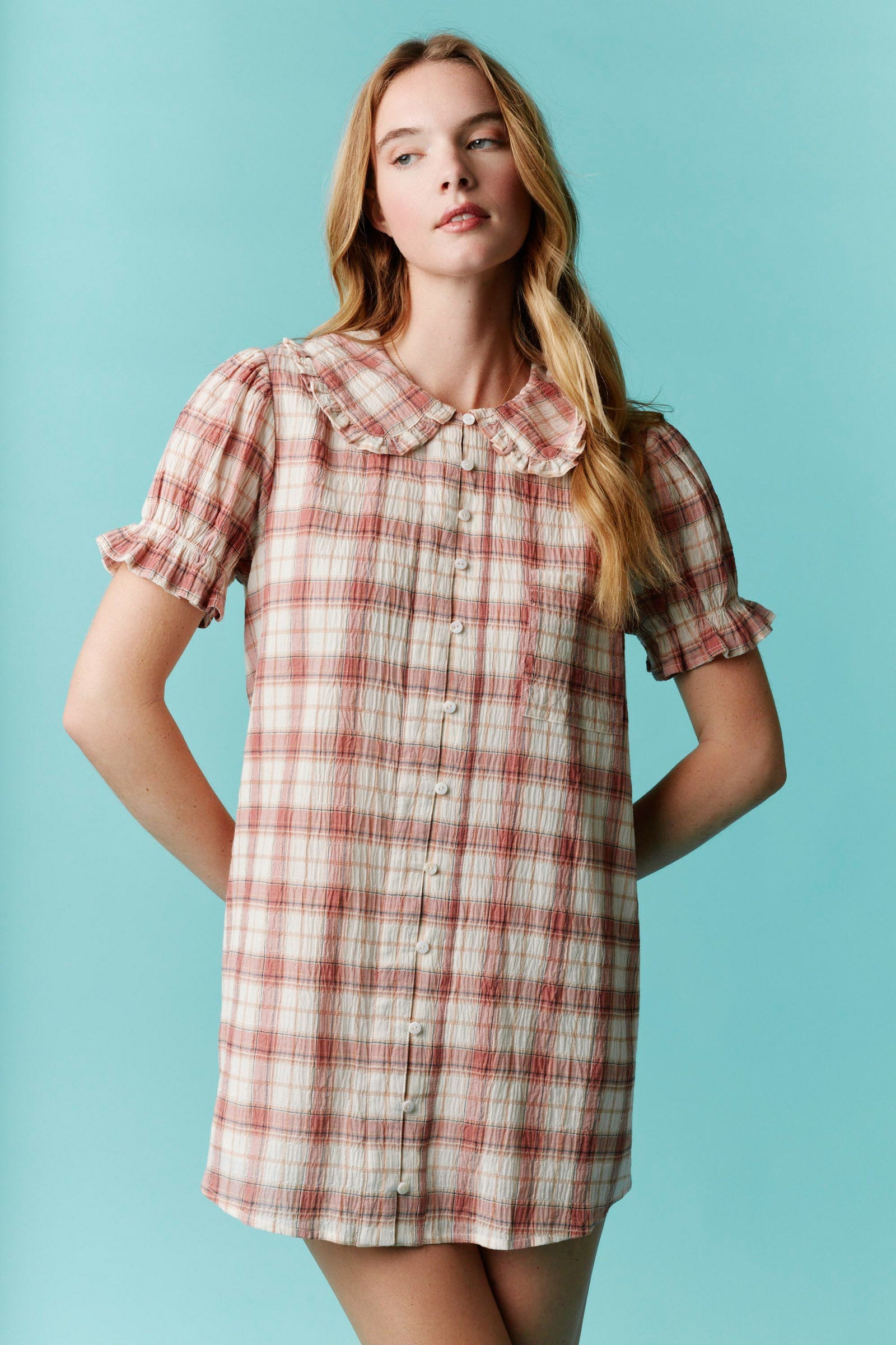 Plaid Button Down Mini Dress Fantastic Fawn