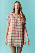 Plaid Button Down Mini Dress Fantastic Fawn