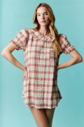 Plaid Button Down Mini Dress Fantastic Fawn