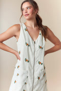 Embroidered Corduroy Solid Zipper Front Mini a Line Dress Fantastic Fawn
