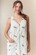 Embroidered Corduroy Solid Zipper Front Mini a Line Dress Fantastic Fawn