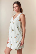 Embroidered Corduroy Solid Zipper Front Mini a Line Dress Fantastic Fawn