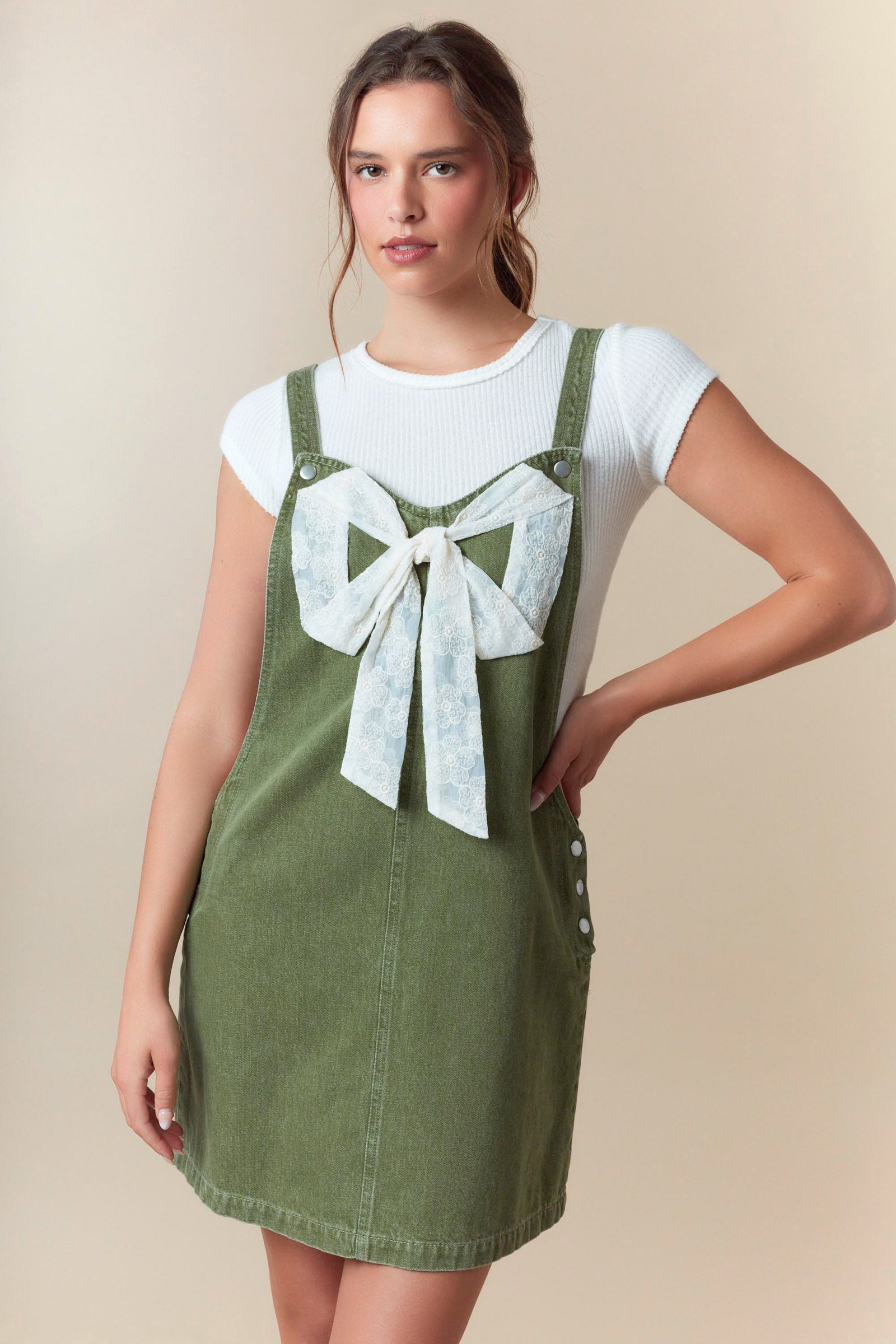 Ribbon Front Overall Mini Skirt Fantastic Fawn