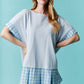 Short Sleeve Oversized Tunic Dress Featuring Plaid Skirt and Lace Trim Fantastic Fawn