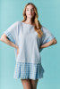 Short Sleeve Oversized Tunic Dress Featuring Plaid Skirt and Lace Trim Fantastic Fawn
