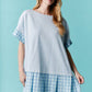 Short Sleeve Oversized Tunic Dress Featuring Plaid Skirt and Lace Trim Fantastic Fawn