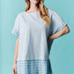 Short Sleeve Oversized Tunic Dress Featuring Plaid Skirt and Lace Trim Fantastic Fawn