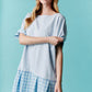 Short Sleeve Oversized Tunic Dress Featuring Plaid Skirt and Lace Trim Fantastic Fawn