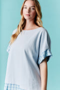 Short Sleeve Oversized Tunic Dress Featuring Plaid Skirt and Lace Trim Fantastic Fawn