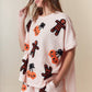 Halloween Towel Patch Detailed Short Sleeve Knit Top Fantastic Fawn