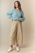 Washed Twill Elastic Waist Wide Pants Fantastic Fawn