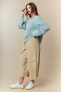 Washed Twill Elastic Waist Wide Pants Fantastic Fawn