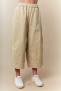Washed Twill Elastic Waist Wide Pants Fantastic Fawn