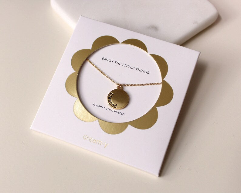 Blessed Dainty 24k gold dipped Necklace 16" + 2" extender