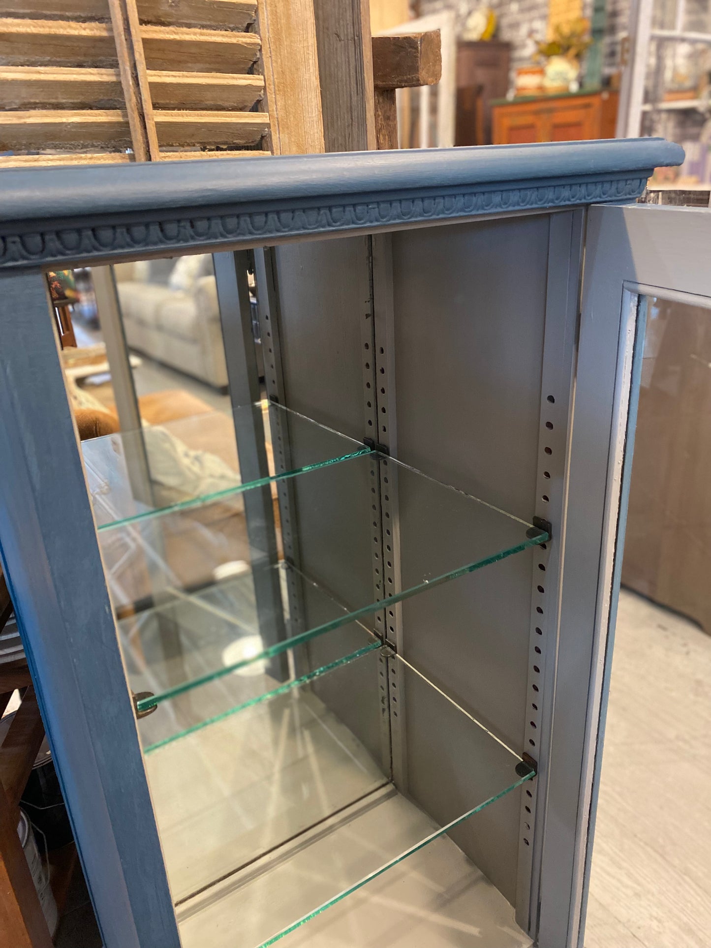 Up-Cycled Painted Cabinet With Mirror And Glass Shelves