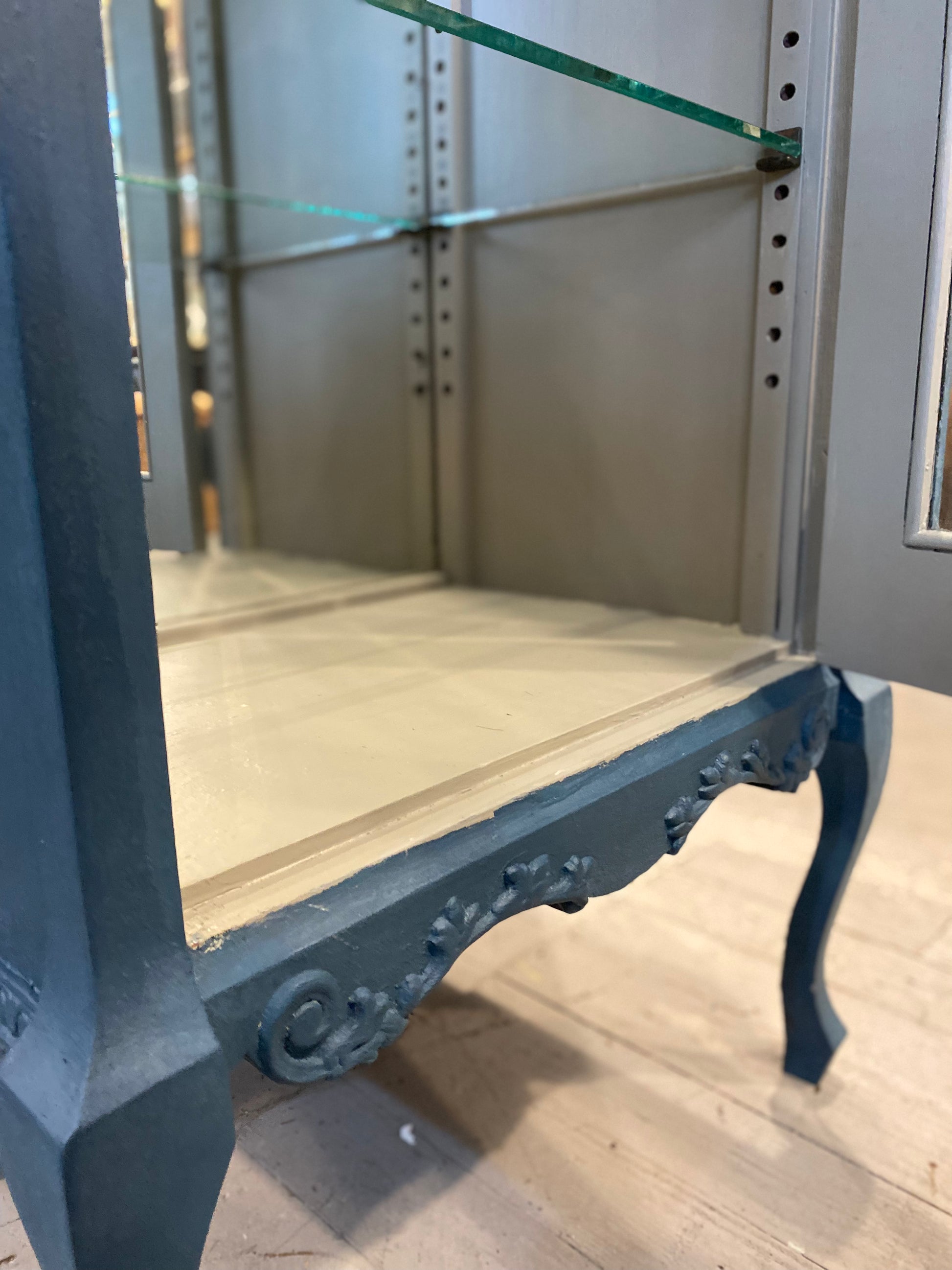 Up-Cycled Painted Cabinet With Mirror And Glass Shelves