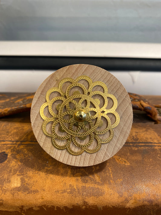 Wooden Knob With Metal Inlay