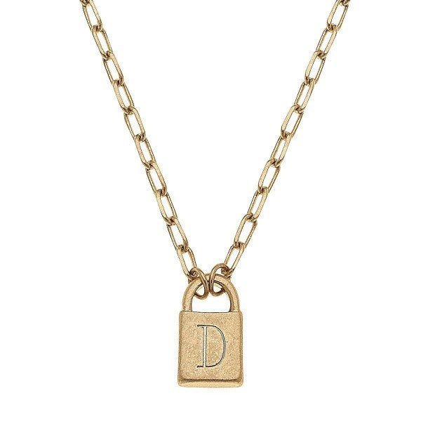 Initial Padlock Pendant Necklace in Worn Gold. - The Mustard Seed Collection, The Seed
