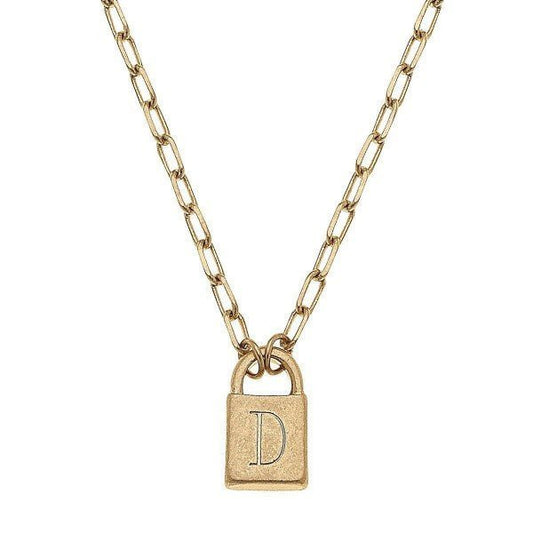 Initial Padlock Pendant Necklace in Worn Gold. - The Mustard Seed Collection, The Seed