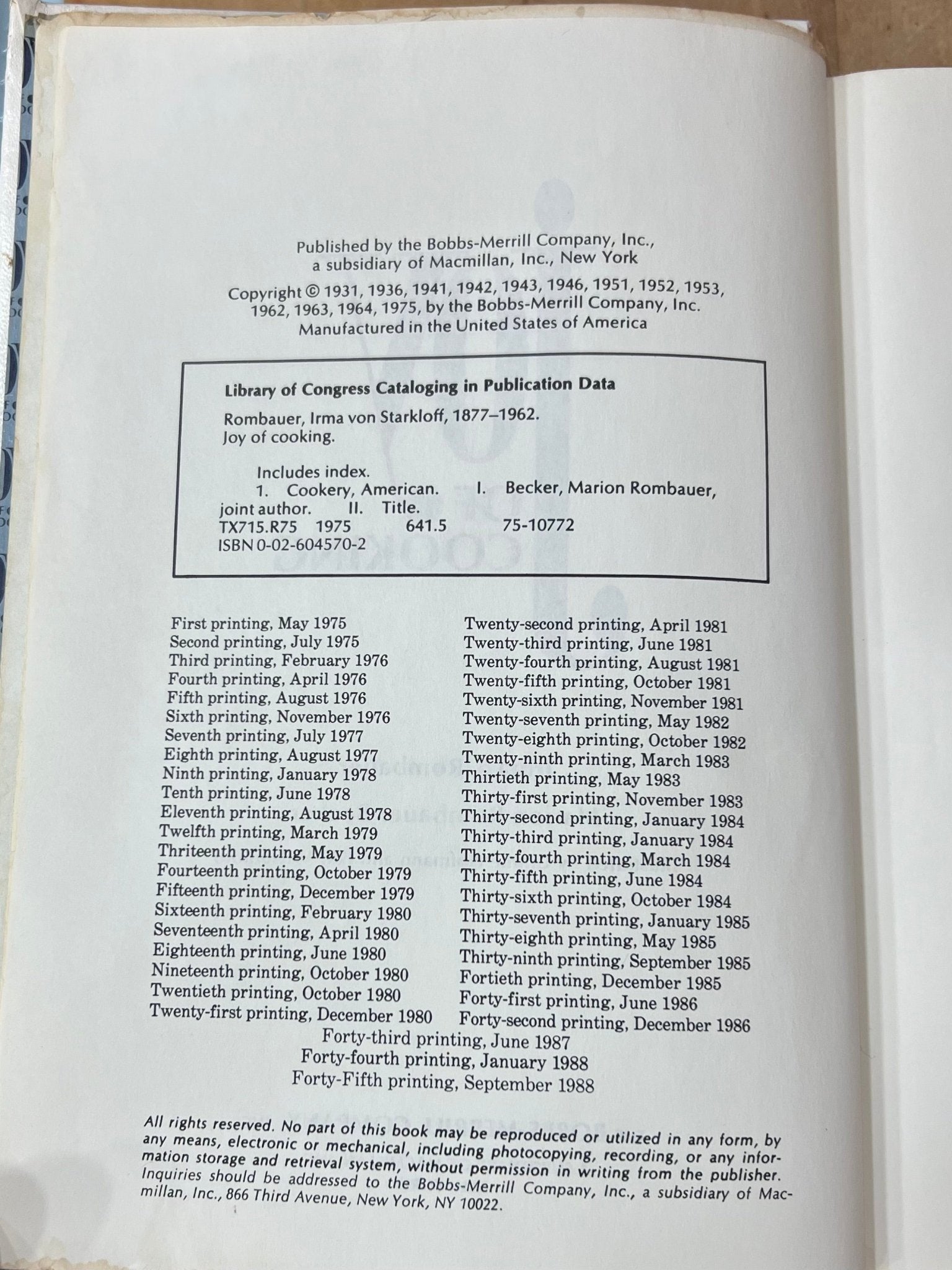Joy of Cooking Book (White Cover, 1988) 