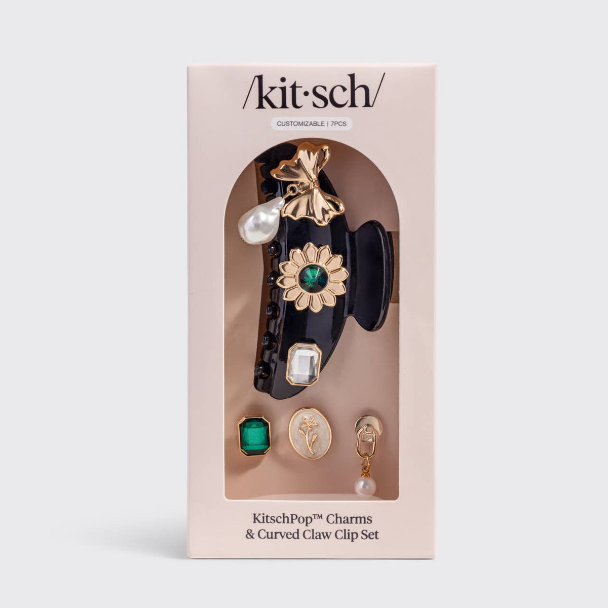 KitschPop™️ Curved Claw Clip 7pc Set Vintage - Black - The Mustard Seed Collection, The Seed