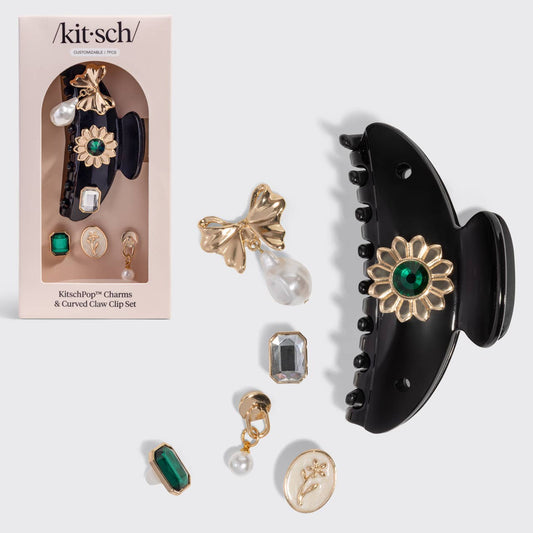 KitschPop™️ Curved Claw Clip 7pc Set Vintage - Black - The Mustard Seed Collection, The Seed