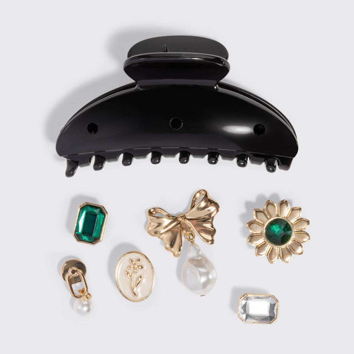 KitschPop™️ Curved Claw Clip 7pc Set Vintage - Black - The Mustard Seed Collection, The Seed
