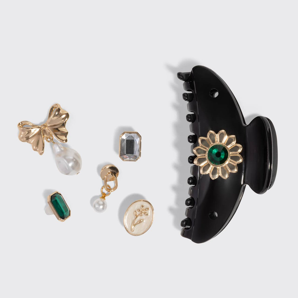KitschPop™️ Curved Claw Clip 7pc Set Vintage - Black - The Mustard Seed Collection, The Seed