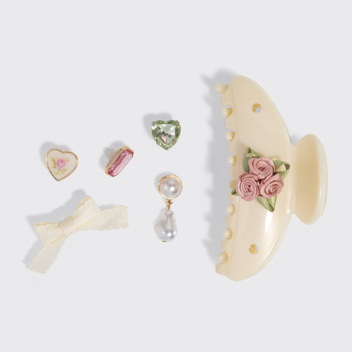 KitschPop™️Curved Claw Clip 7pc Set Vintage- Pearlized Cream - The Mustard Seed Collection, The Seed