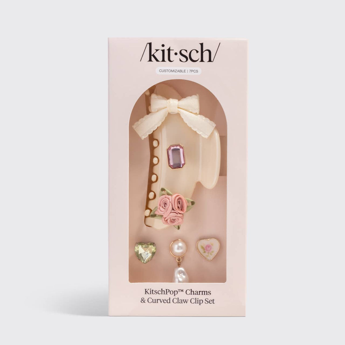 KitschPop™️Curved Claw Clip 7pc Set Vintage- Pearlized Cream - The Mustard Seed Collection, The Seed
