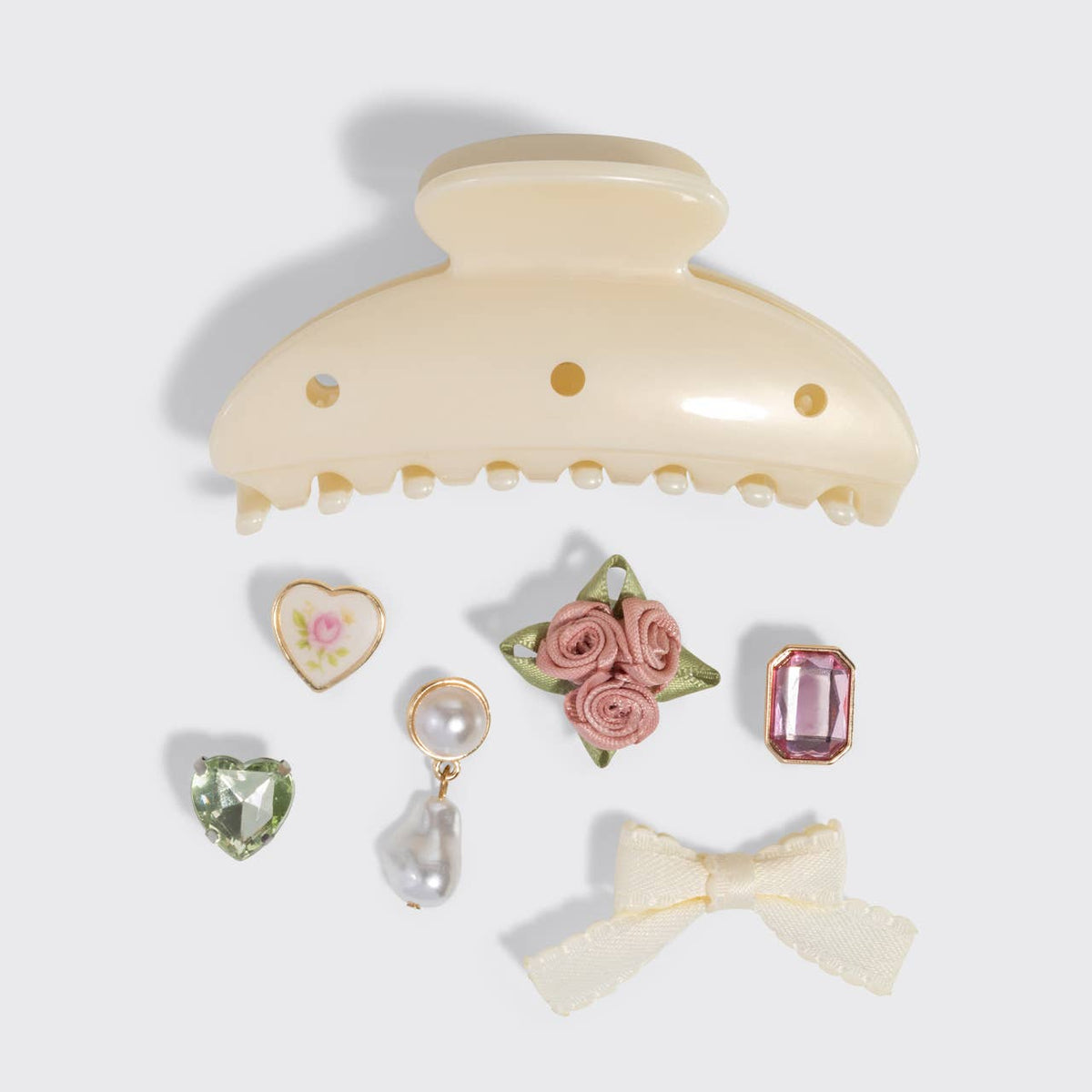 KitschPop™️Curved Claw Clip 7pc Set Vintage- Pearlized Cream - The Mustard Seed Collection, The Seed