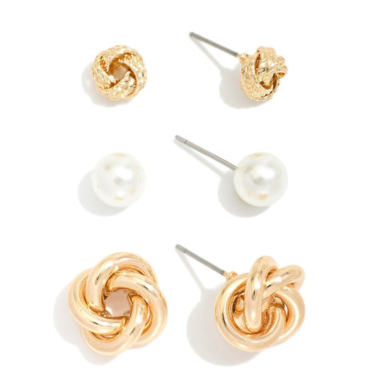 Pearl or Knot Stud Earrings