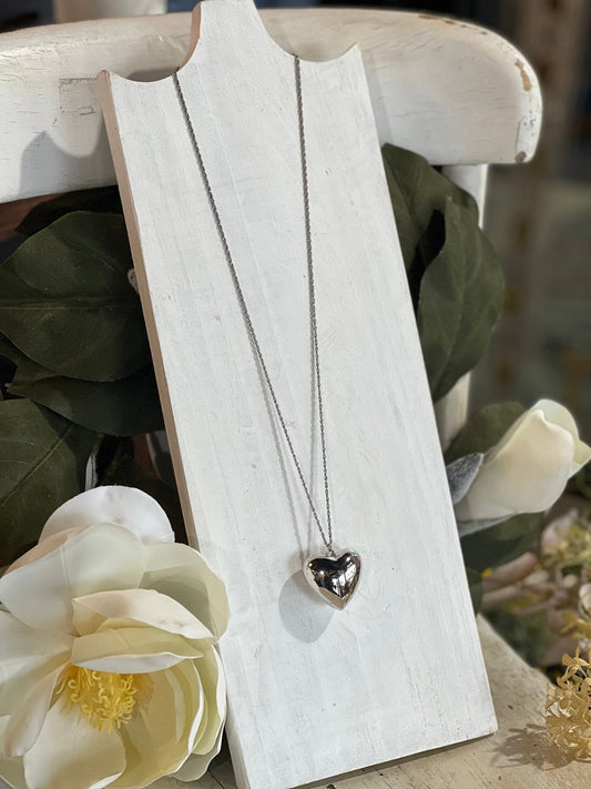 Large Silver-Tone Heart Necklace
