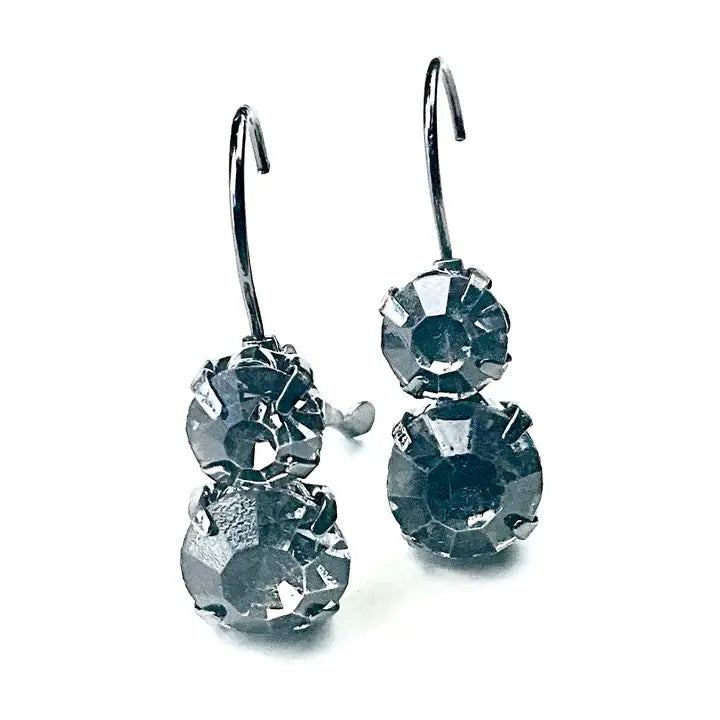 Double Rhinestone Back Latch Black Diamond Earrings