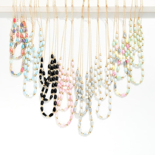 Layered Beaded Necklace Featuring Cracked Faceted Cylinder Beads - The Mustard Seed Collection, The Seed