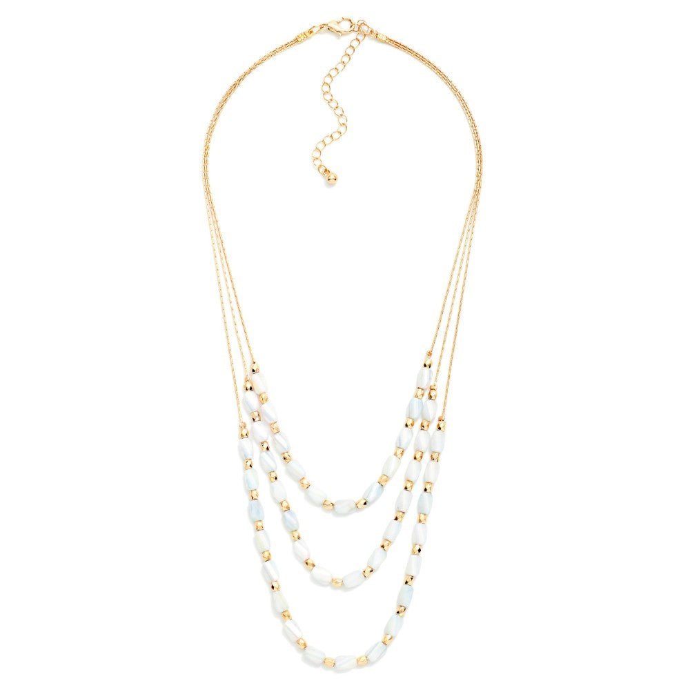 Layered Beaded Necklace Featuring Cracked Faceted Cylinder Beads 